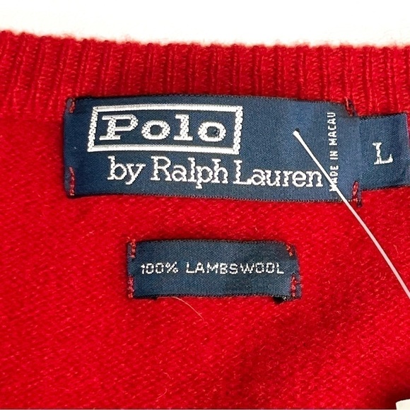 Polo Ralph Lauren Lambswool V-Neck Sweater Men’s Large Red Classics Pony New NWT - Picture 3 of 8